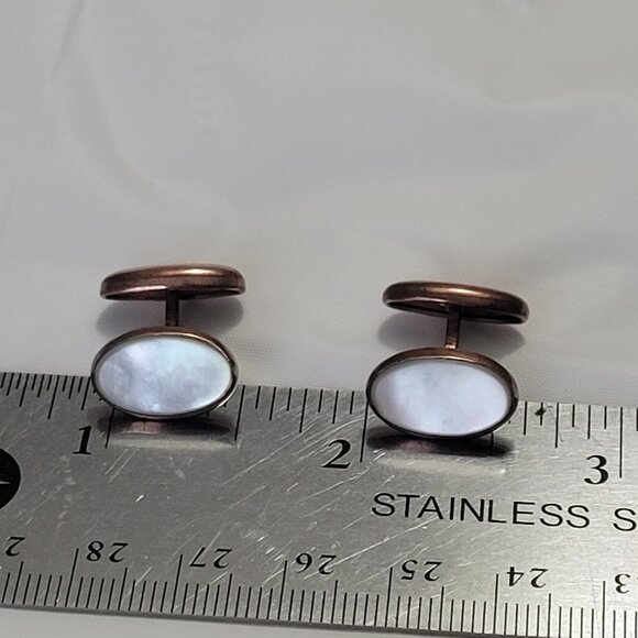 Antique Gold Cuff Links Mother of Pearl Gold Toned - Picture 12 of 14